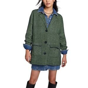 John + Jenn 'Herringbone' Green Acrylic Longline Blazer Size S / P